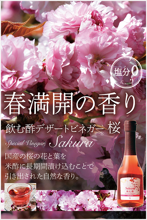 春満開の香り　飲む酢デザートビネガー 桜　国産の桜の花と葉を米酢に長期間漬け込むことで引き出された自然な香り